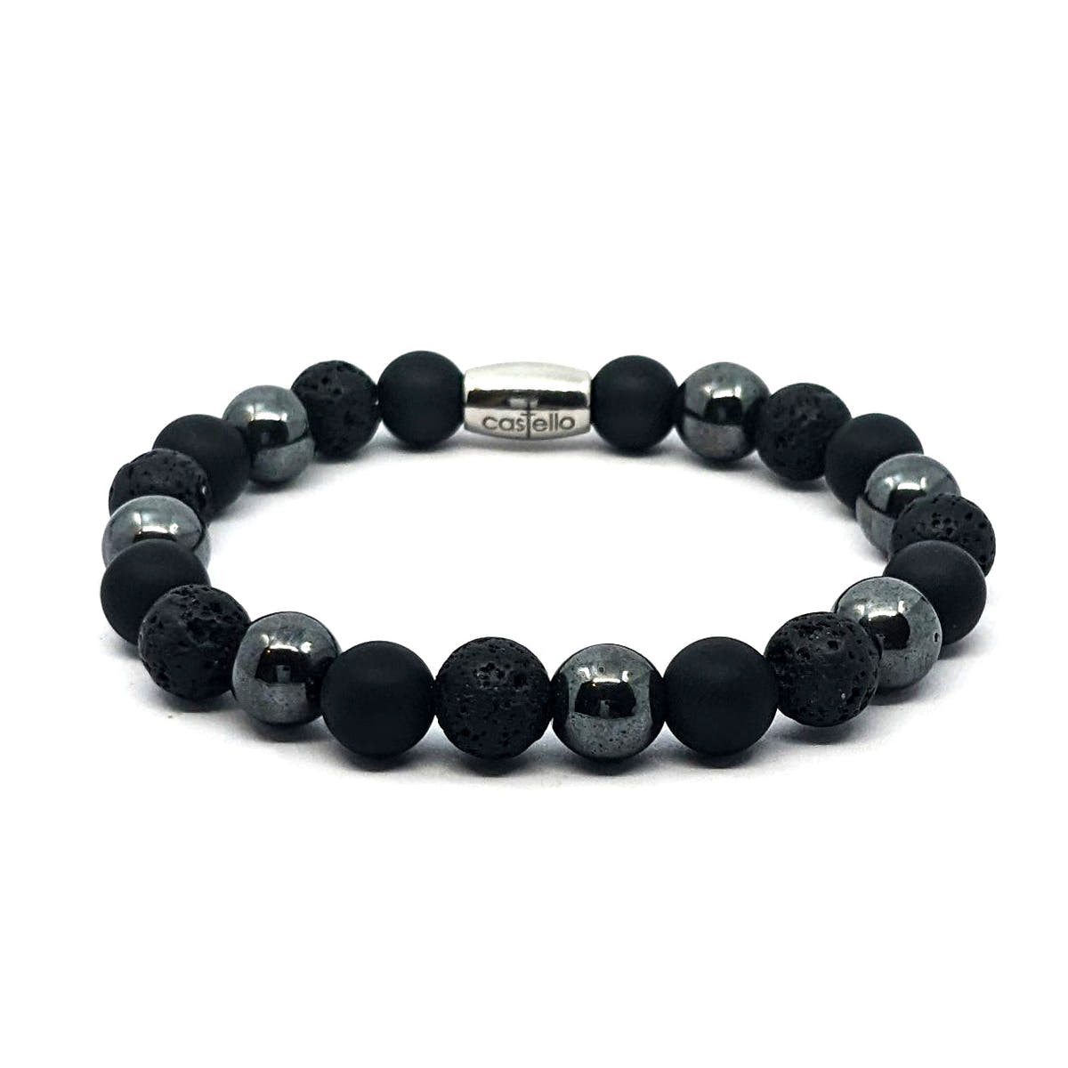 Onyx, Hematite & Lava Boho Bracelet, 8mm, view 2 | Castello Jewels