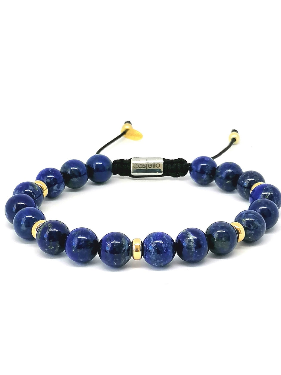 Aegean Silver 925 Gold Plated Bracelet, Lapis Lazuli Stone 10mm — view 2 | Castello Jewels