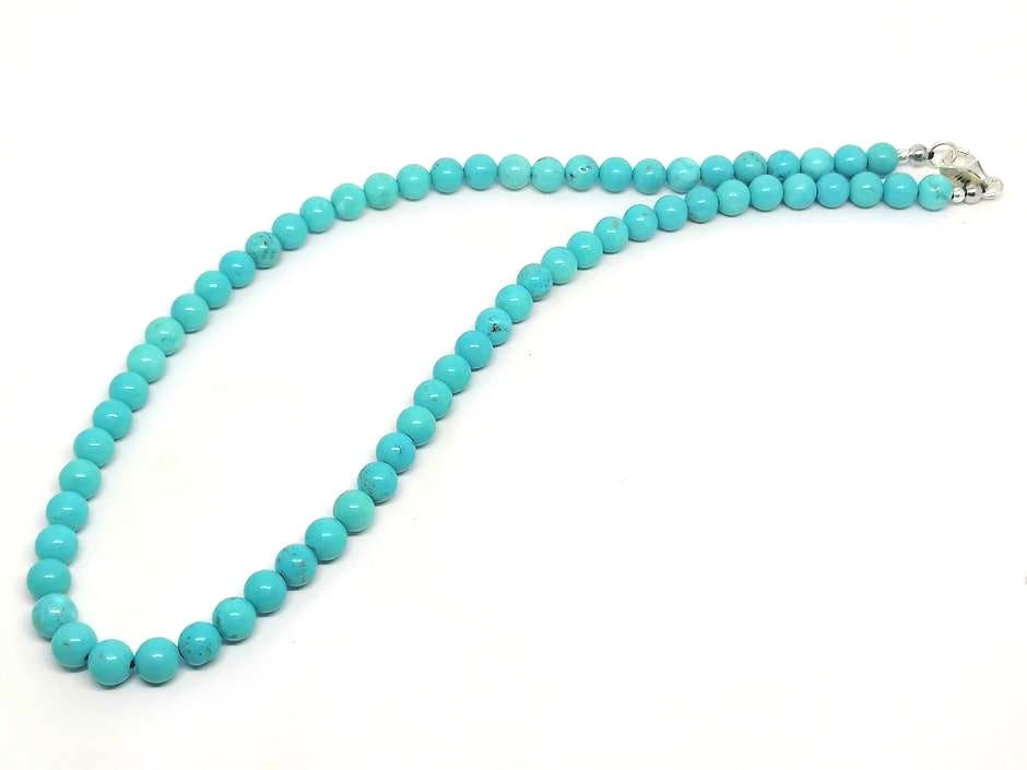 Turquoise Beaded Necklace, Sterling Silver, 6mm | Castello Jewels