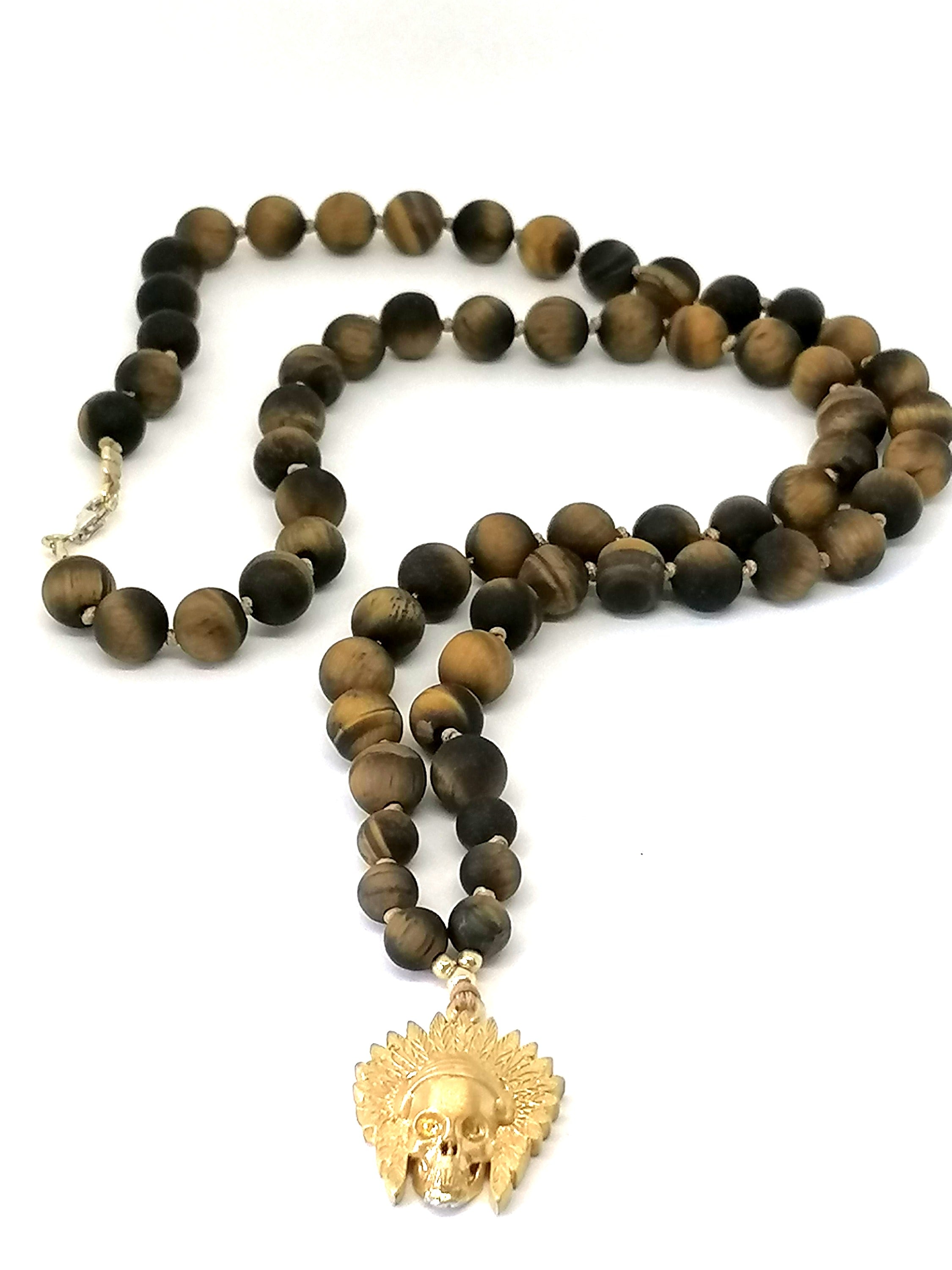 Necklace Indian, Skull Silver 925, Onyx stone — view 4 | Castello Jewels