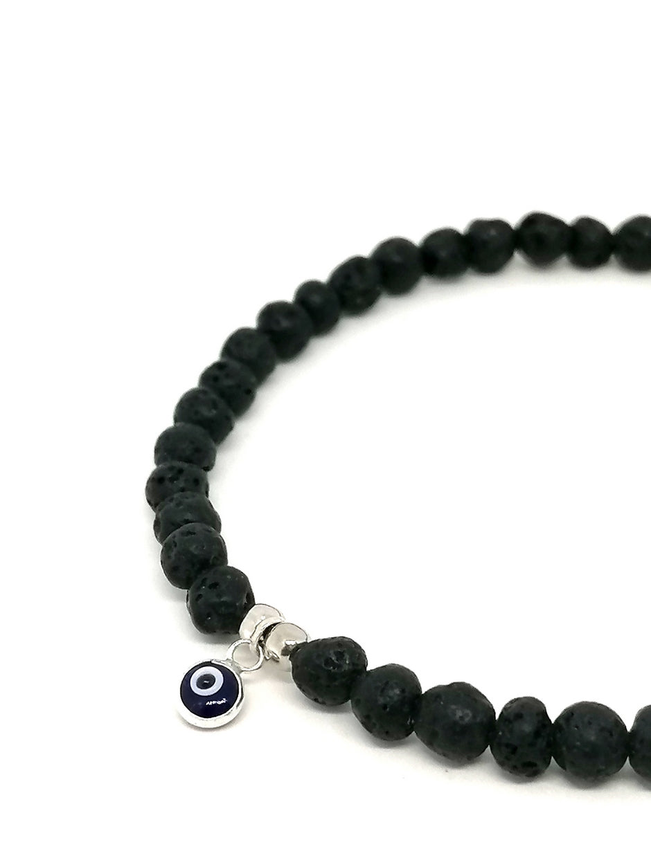 Hand Made Bracelet Evil Eye 925, Lava stone 4mm — view 2 | Castello Jewels