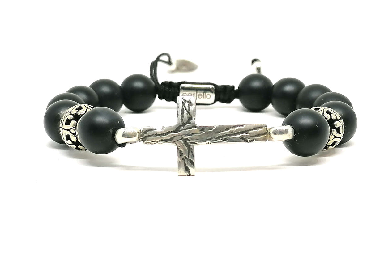 Matte Onyx Cross Bracelet for Men, 10mm | Castello Jewels