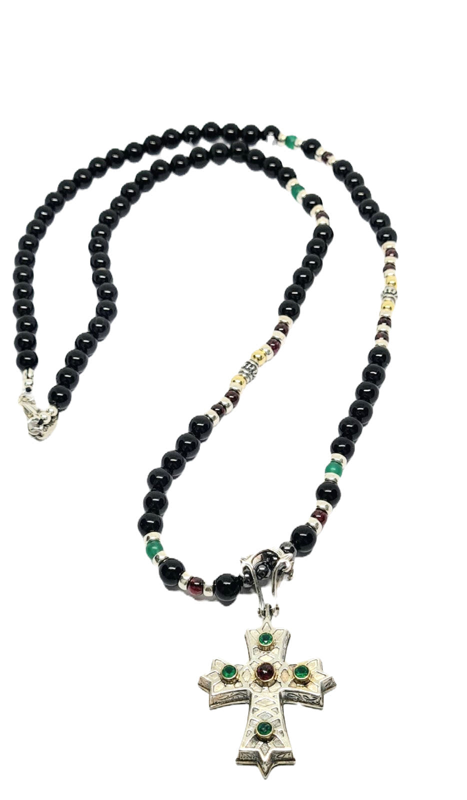 Polished Onyx Statement Cross Necklace, 6mm | Castello Jewels