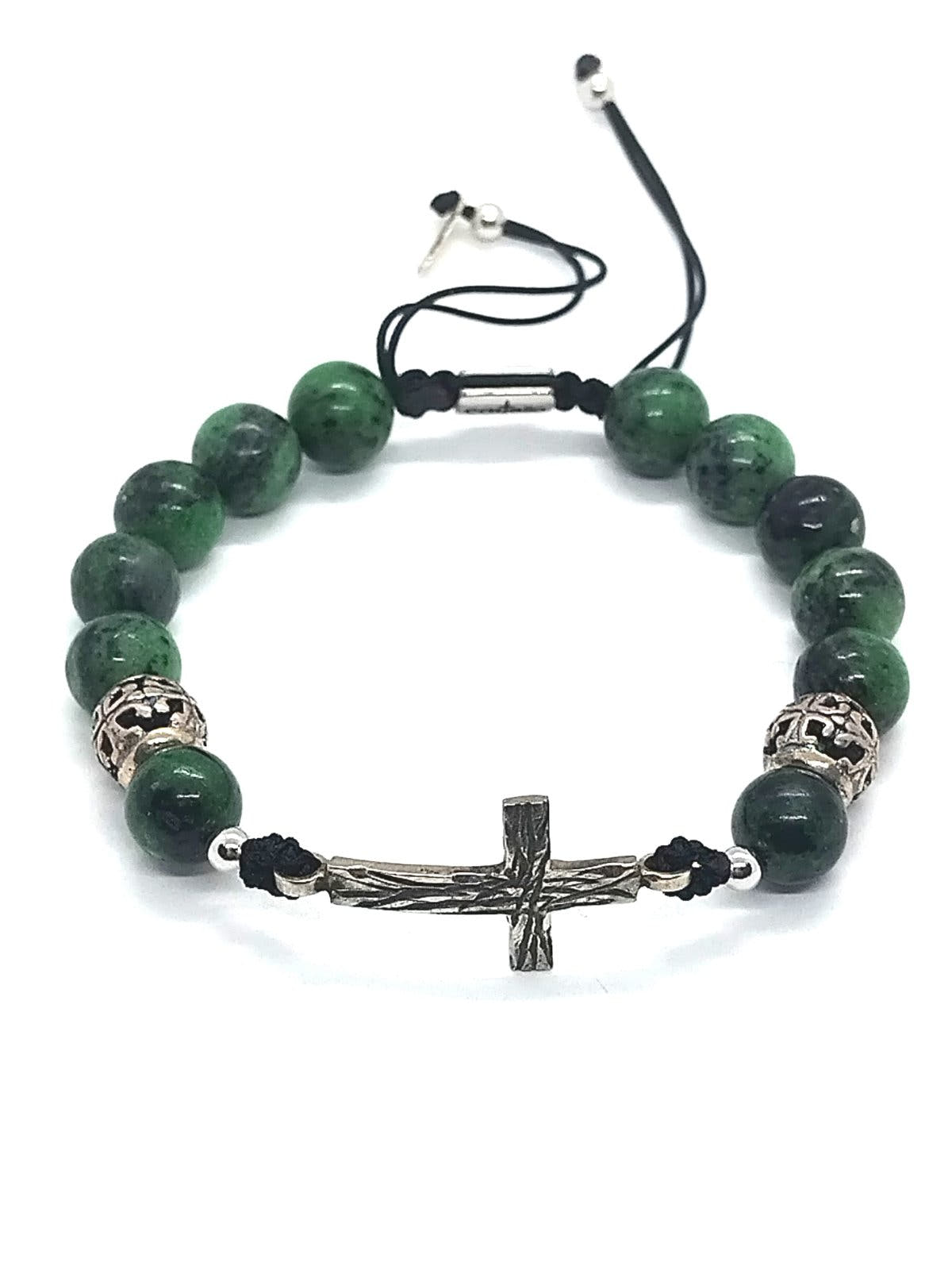 Ruby Zoisite Cross Bracelet for Men, 10mm, view 3 | Castello Jewels