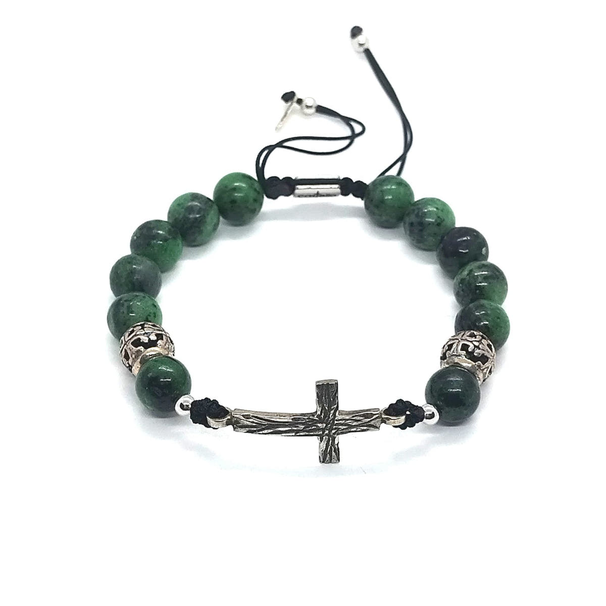 Ruby Zoisite Cross Bracelet for Men, 10mm, view 3 | Castello Jewels