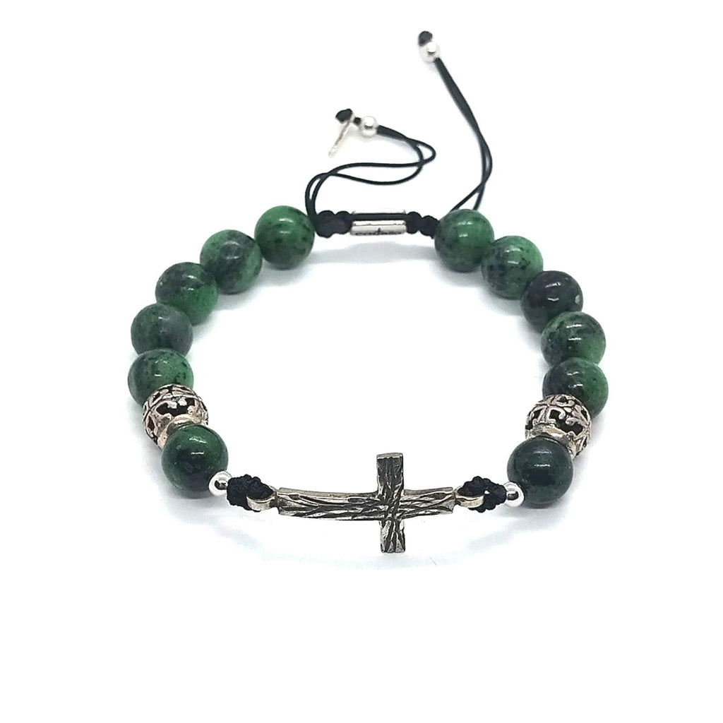 Ruby Zoisite Cross Bracelet for Men, 10mm, view 3 | Castello Jewels