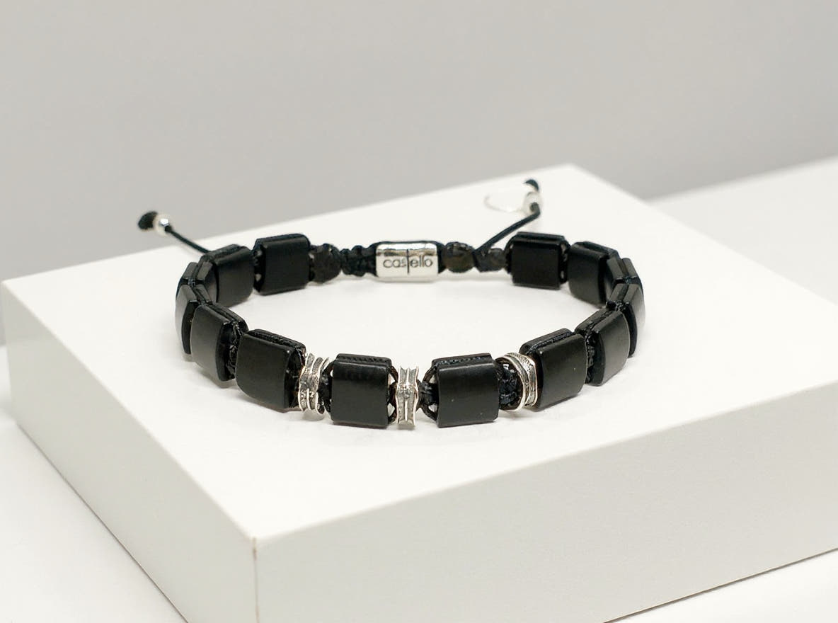 Onyx Warrior Bracelet, Sterling Silver, 7mm, view 2 | Castello Jewels