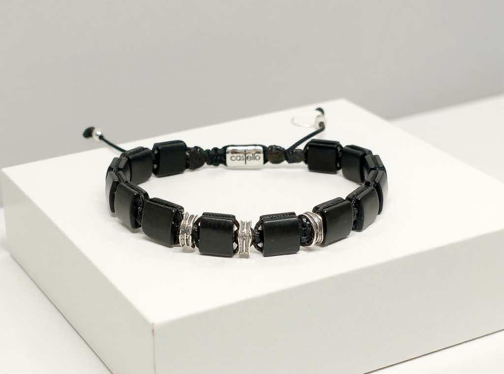 Bracelet Ancient 925 Silver, Onyx 7*7mm stone — view 2 | Castello Jewels