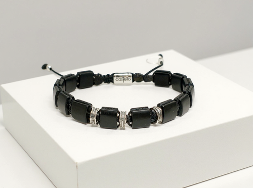 Bracelet Ancient 925 Silver, Onyx 7*7mm stone — view 2 | Castello Jewels