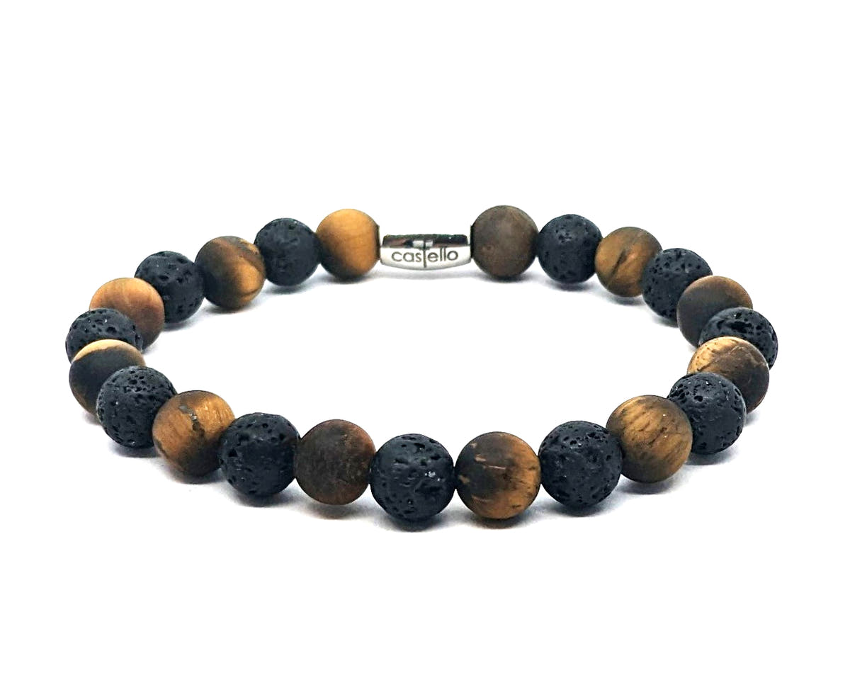 Tiger's Eye & Lava Unisex Bracelet, 8mm, view 2 | Castello Jewels