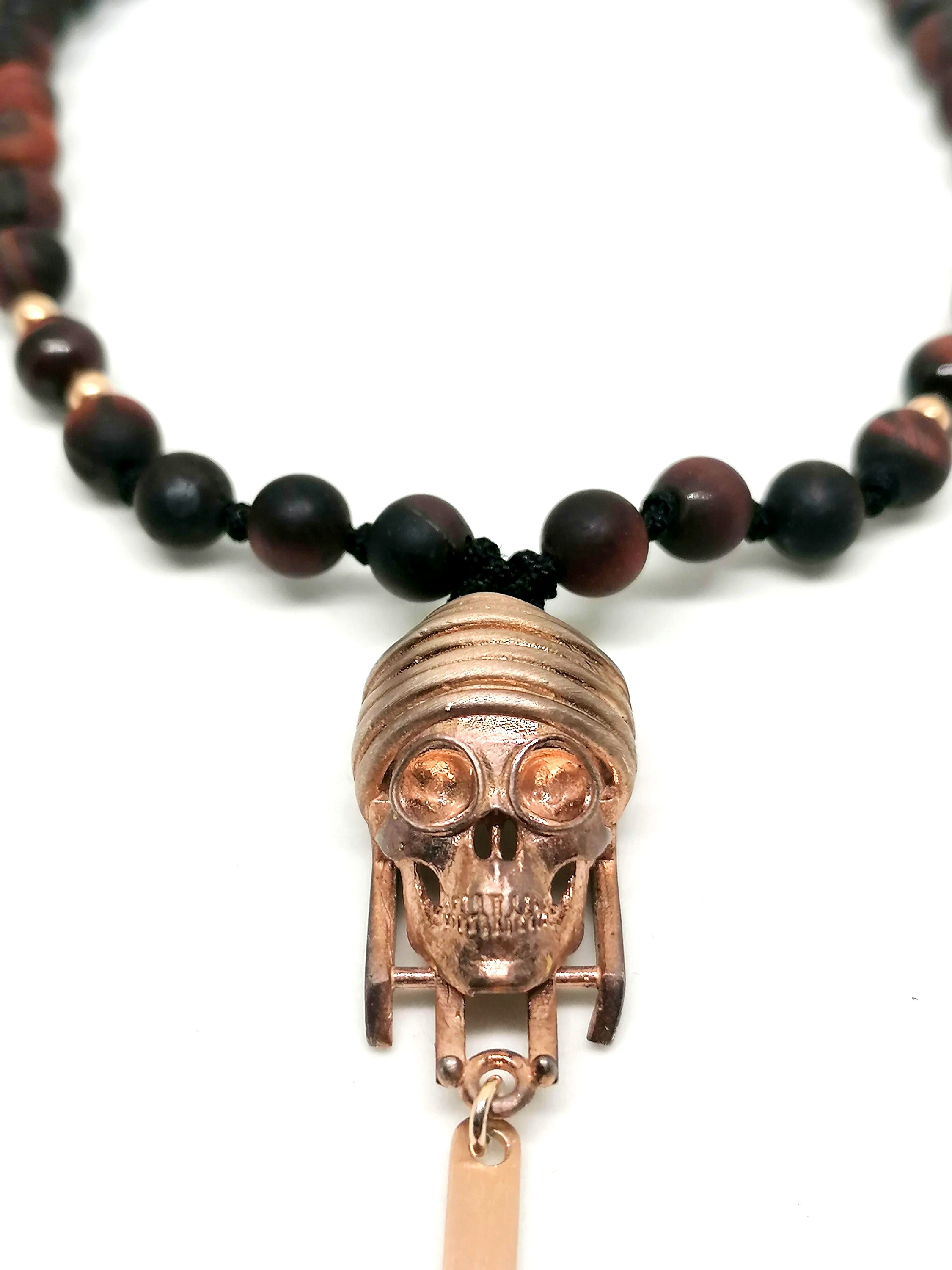 Necklace Skull, Silver 925, Lava stone — view 2 | Castello Jewels