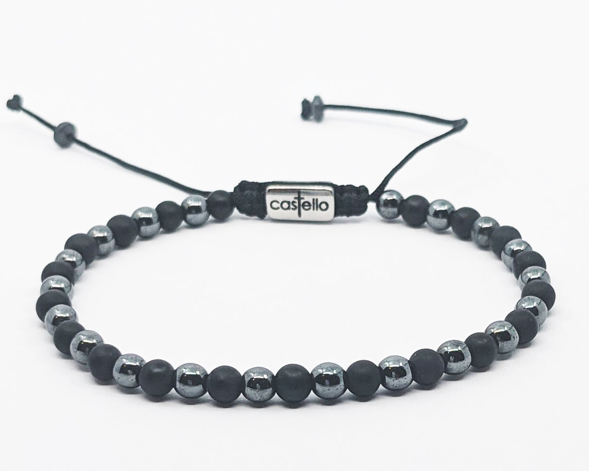 Hand Made Bracelet Onyx Mat, Hematite stones of 4mm. | Castello Jewels