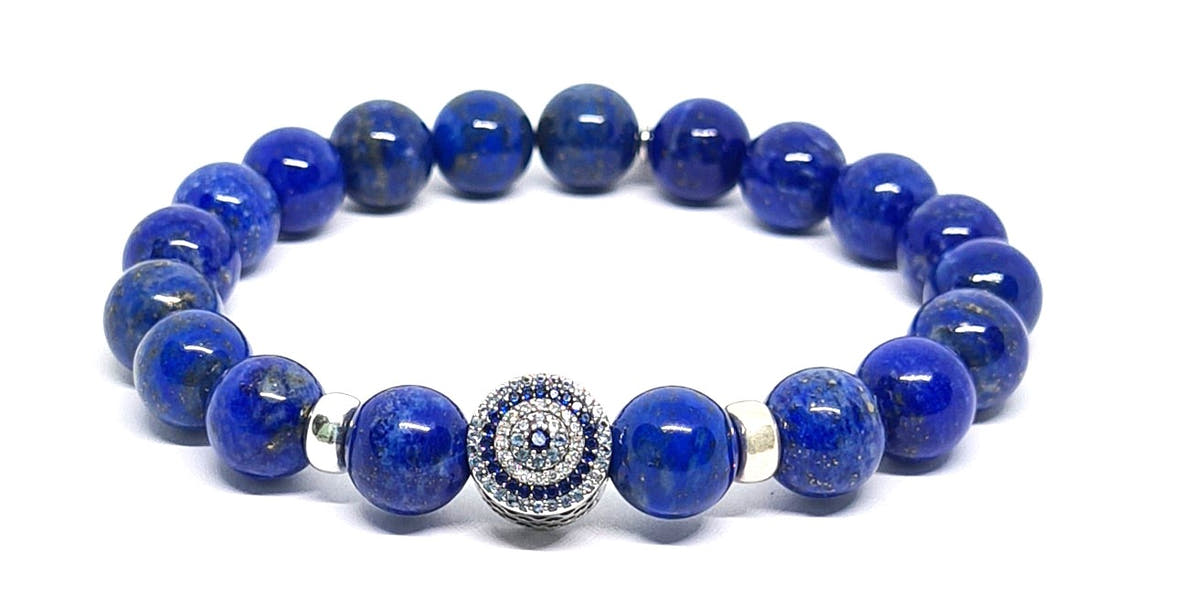 Lapis Lazuli Evil Eye Bracelet, Sterling Silver, 10mm | Castello Jewels