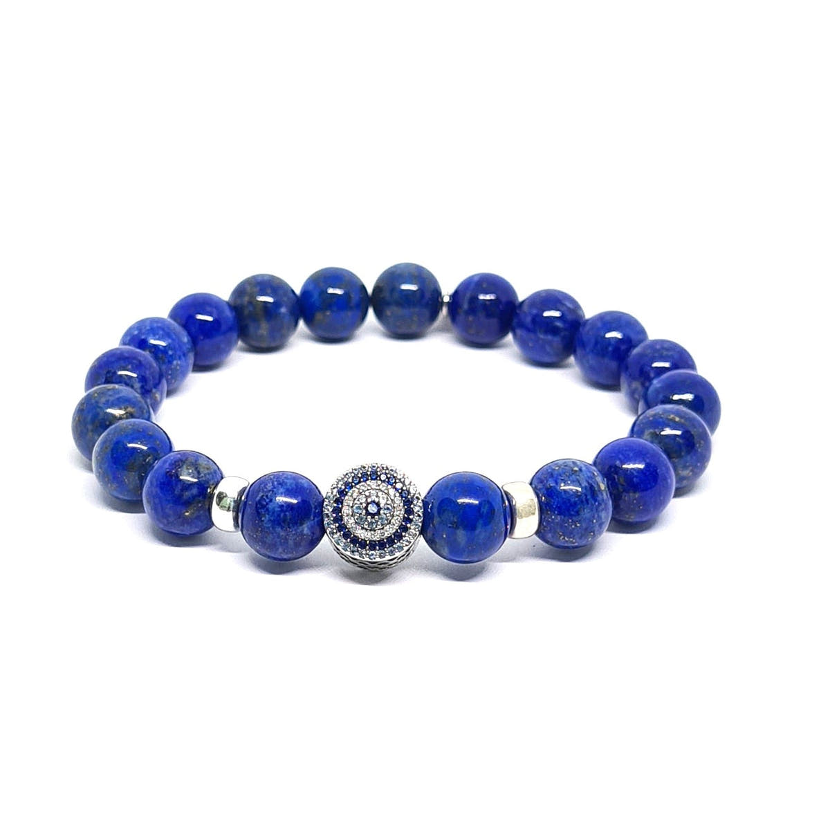 Lapis Lazuli Evil Eye Bracelet, Sterling Silver, 10mm | Castello Jewels