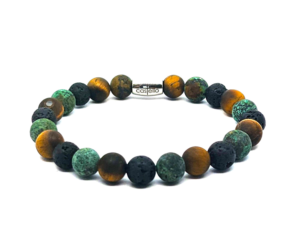 Bracelet Lava, Africa Turquoise, Tiger's Eye 8mm stone — view 2 | Castello Jewels