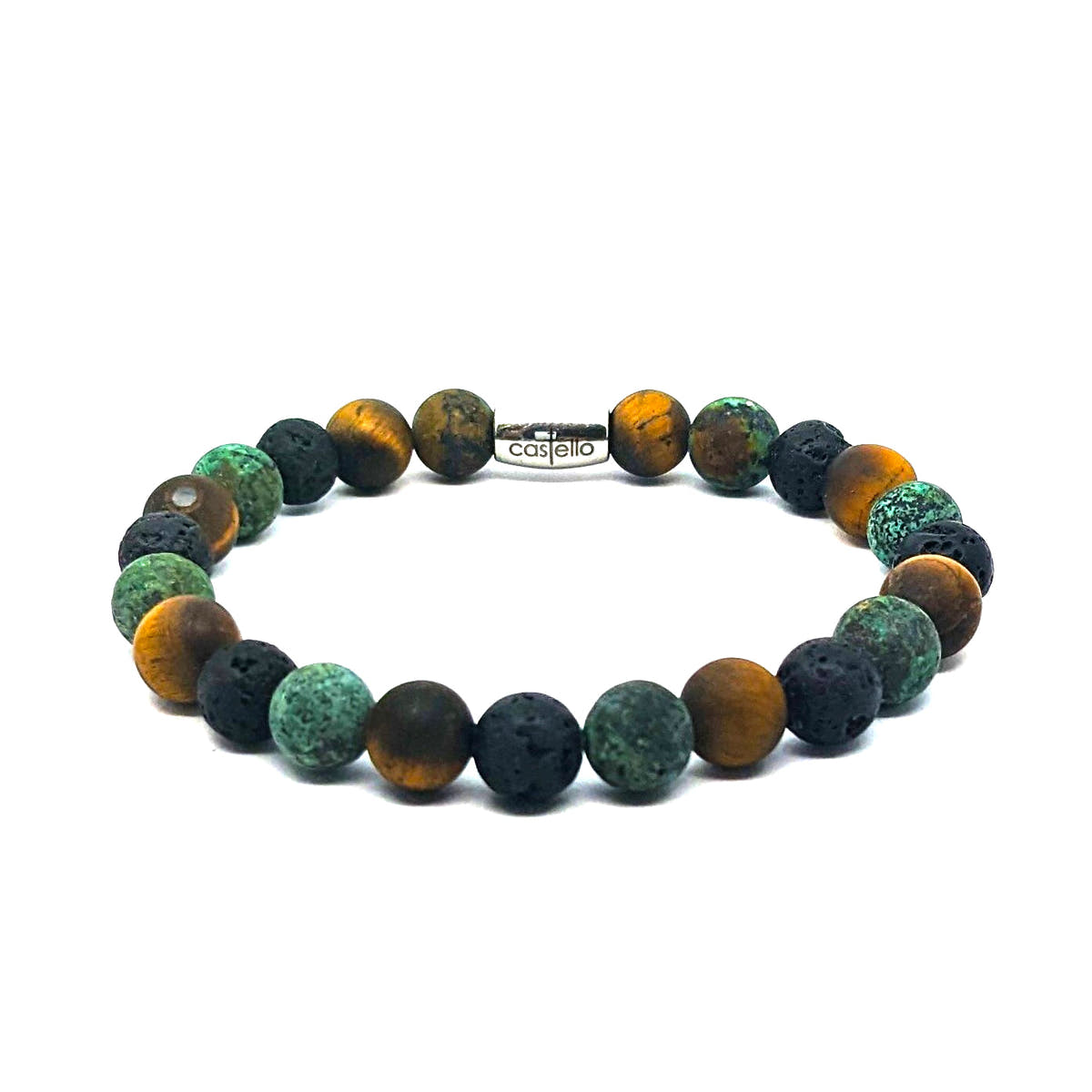 Lava, African Turquoise & Tiger's Eye Everyday Bracelet, 8mm, view 2 | Castello Jewels