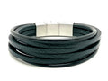 Black Multilayer Leather Bracelet, Stainless Steel DoubleClasp | Castello Jewels