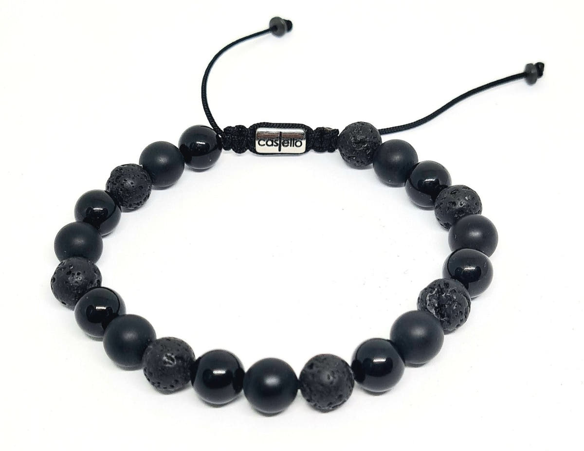 Onyx & Lava Gemstone Bracelet, 8mm | Castello Jewels