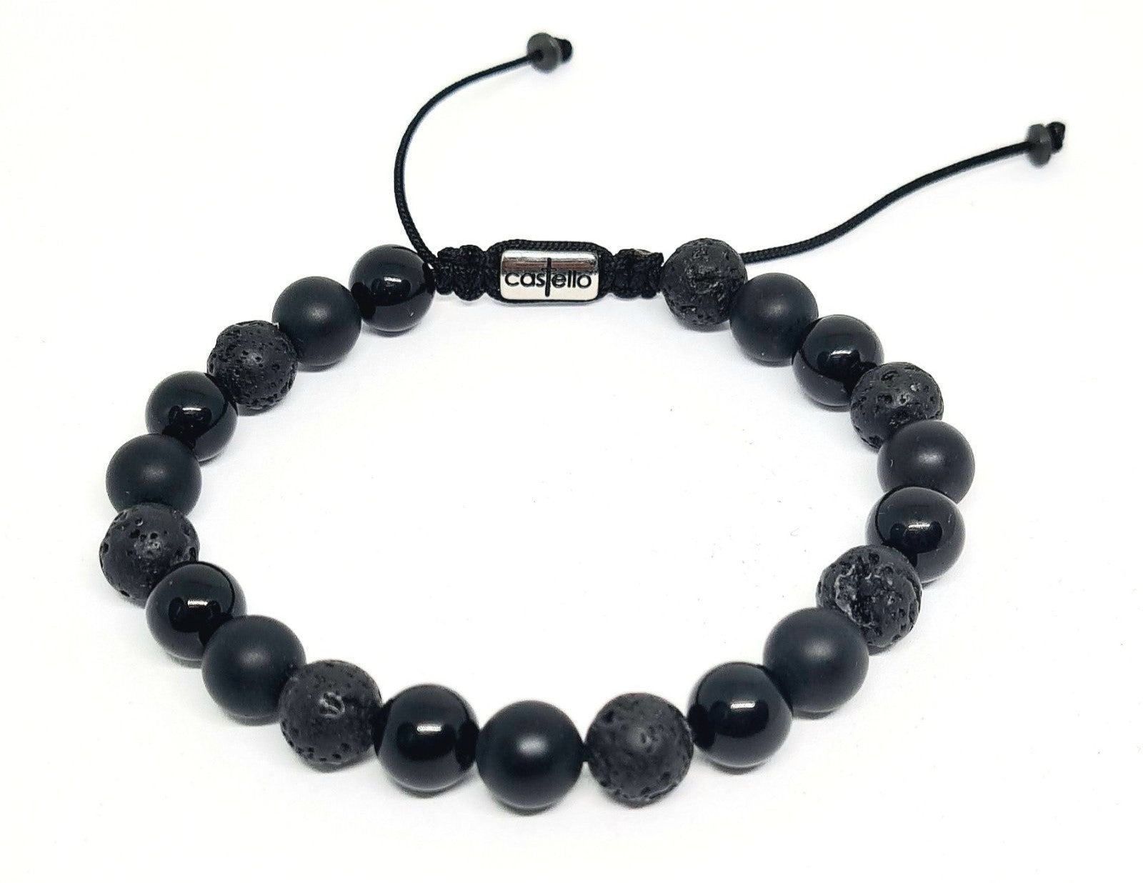 Hand Made Bracelet Onyx Polish, Onyx Mat Lava stone 8mm | Castello Jewels
