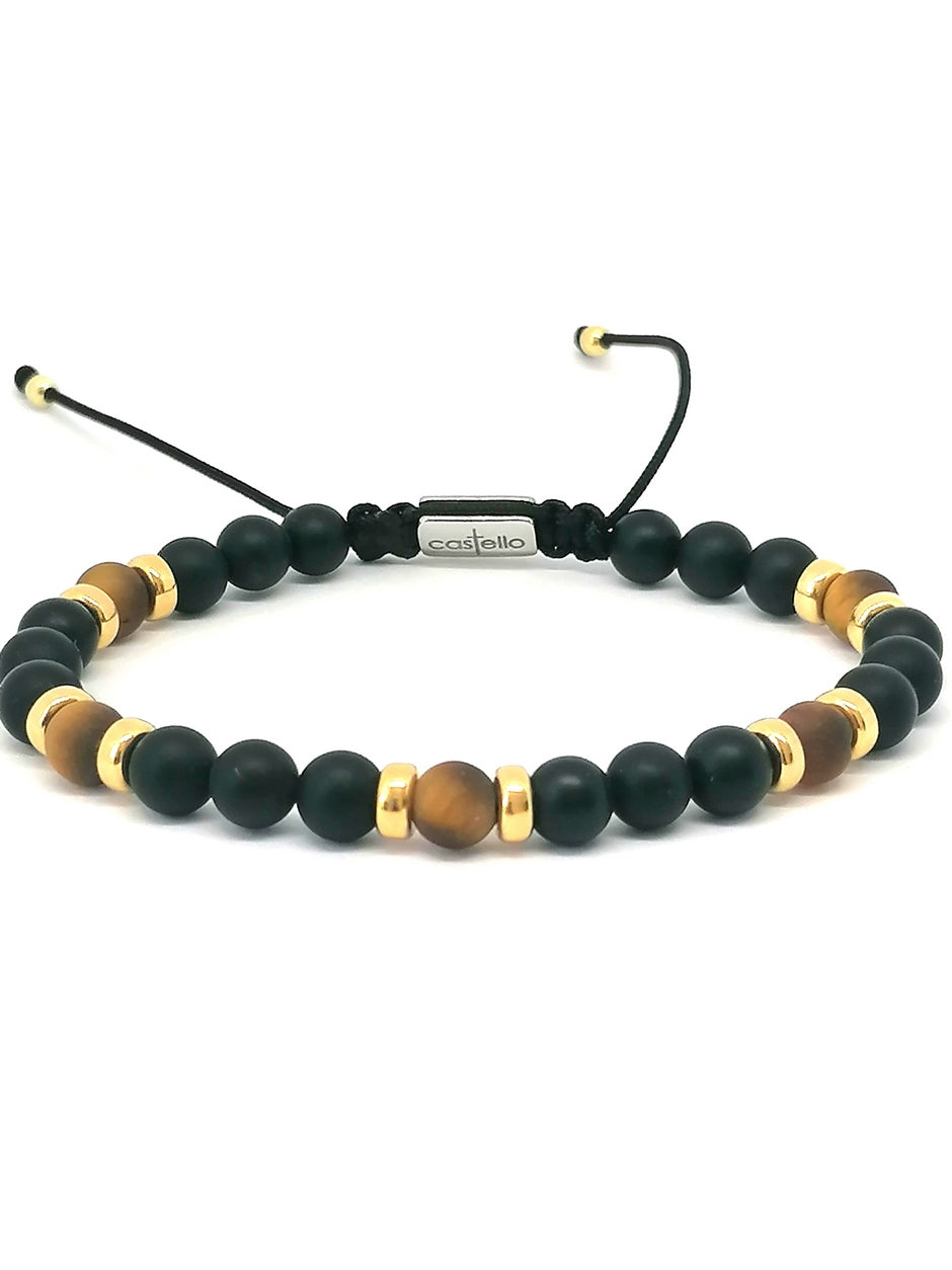Silver 925 Gold Pladet Bracelet Classic, Onyx Mat 6mm stone — view 3 | Castello Jewels