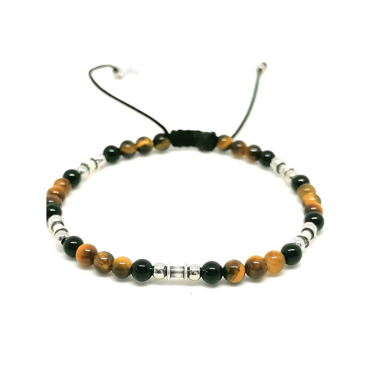 Silver bracelet Earth, Tiger Eye stone 4mm — view 3 | Castello Jewels