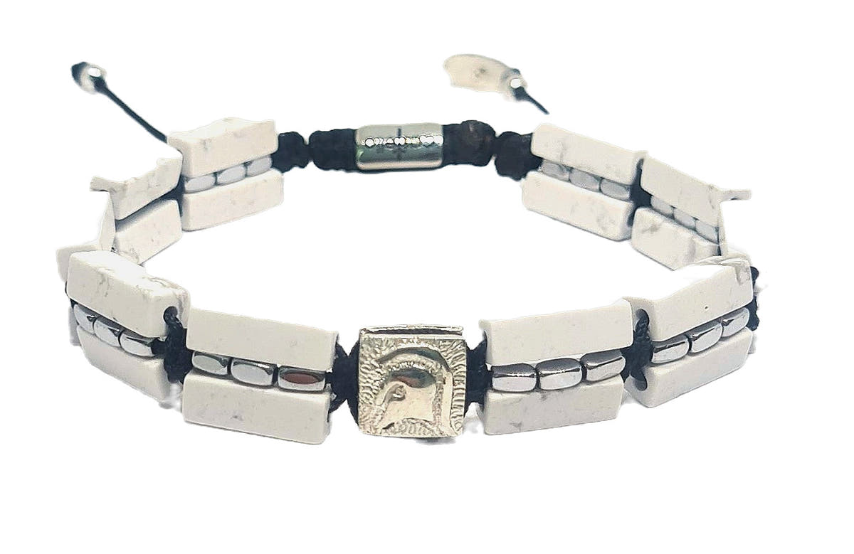 Howlite & Hematite Men's Bracelet, Sterling Silver, 4x13mm | Castello Jewels