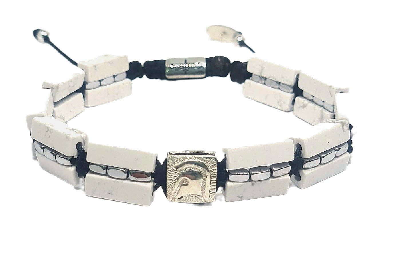 Hand Made Bracelet Ancient 925 Silver, Howlite, Hematite stone 4*13mm | Castello Jewels