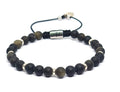 Silver 925 Bracelet Minimal, Obsidian Mate with rondel, 6mm stone | Castello Jewels