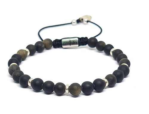 Silver 925 Bracelet Minimal, Obsidian Mate with rondel, 6mm stone | Castello Jewels