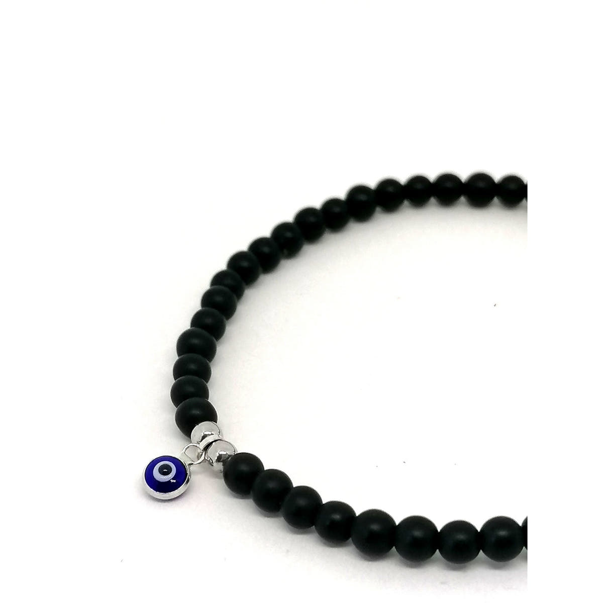 Matte Onyx Evil Eye Beaded Bracelet, 4mm, view 2 | Castello Jewels