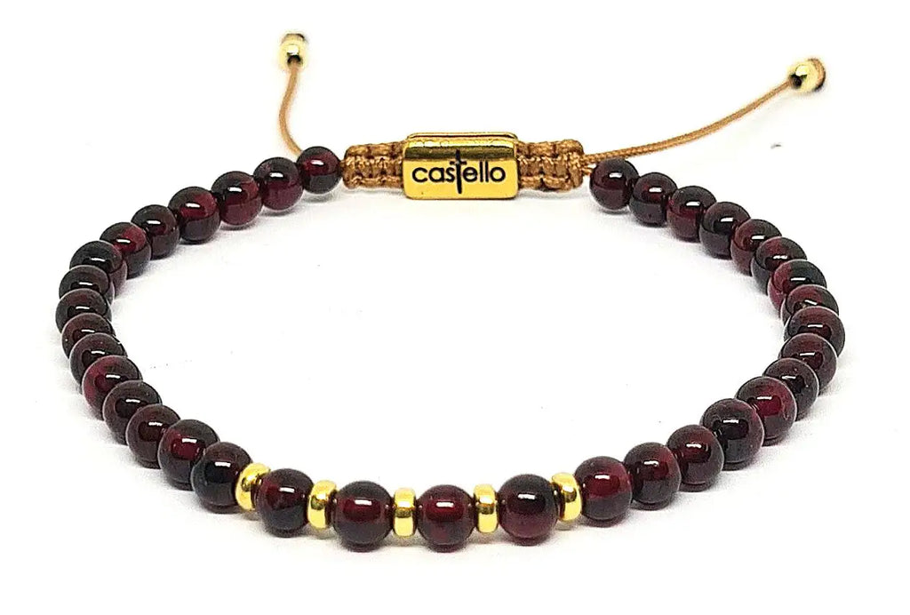 Hand Made Bracelet 925' Gold Plated, Garnet stone 4mm | Castello Jewels