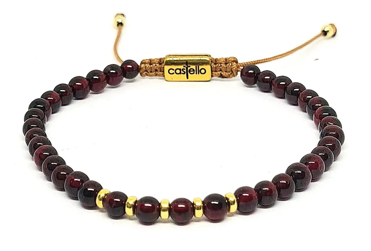 Hand Made Bracelet 925' Gold Plated, Garnet stone 4mm | Castello Jewels