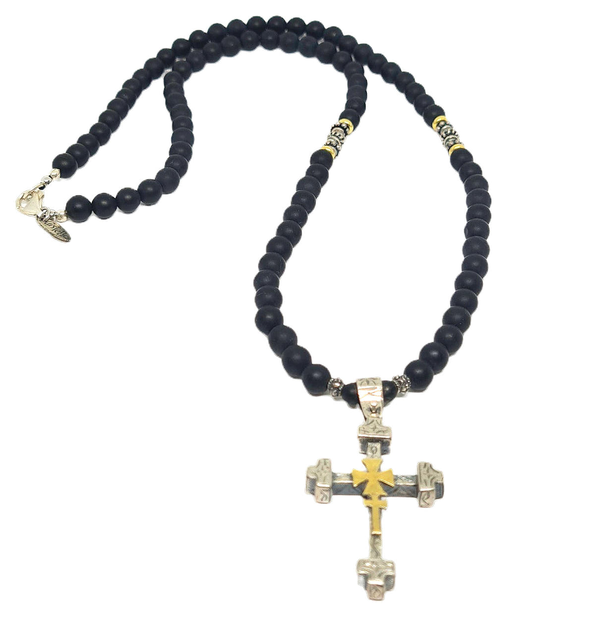 Onyx Byzantine Cross Necklace, 6mm | Castello Jewels