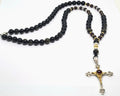 Hand Made Silver Gold Plated 925 Obsidian, Garnet stone 8mm cross pendant | Castello Jewels