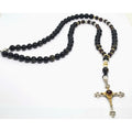 Obsidian & Garnet Statement Necklace, Large Cross, 8mm | Castello Jewels