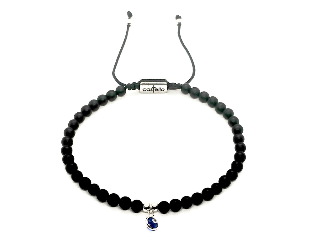 Hand Made Bracelet Evil Eye 925, Onyx Mat stone 4mm | Castello Jewels
