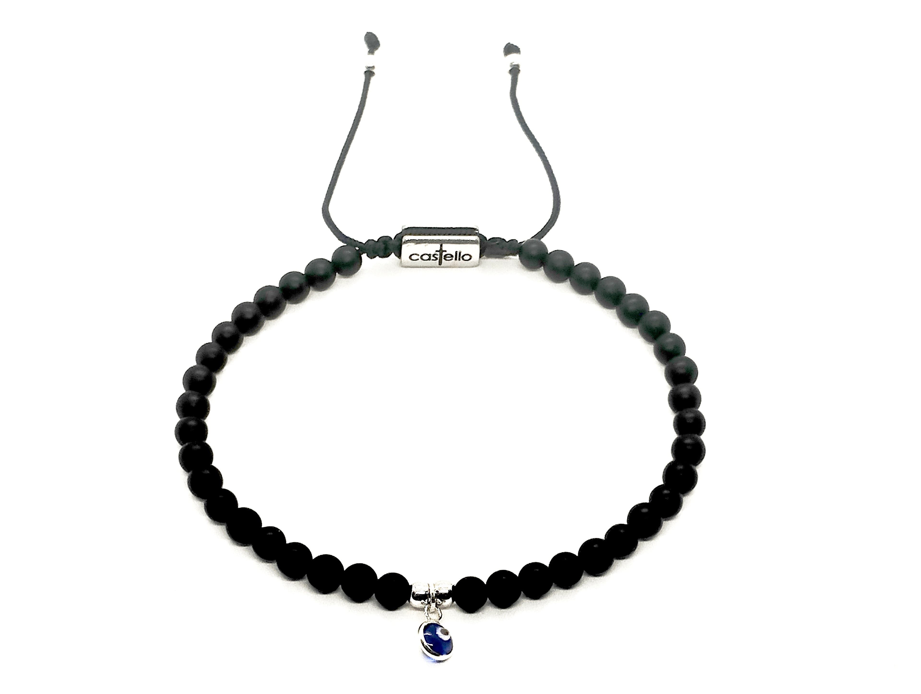 Hand Made Bracelet Evil Eye 925, Onyx Mat stone 4mm | Castello Jewels