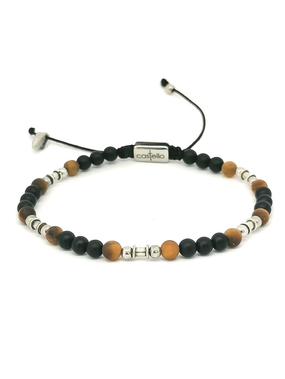 Silver bracelet Earth, Onyx Mat, Tiger Eye Mat stone 4mm — view 3 | Castello Jewels