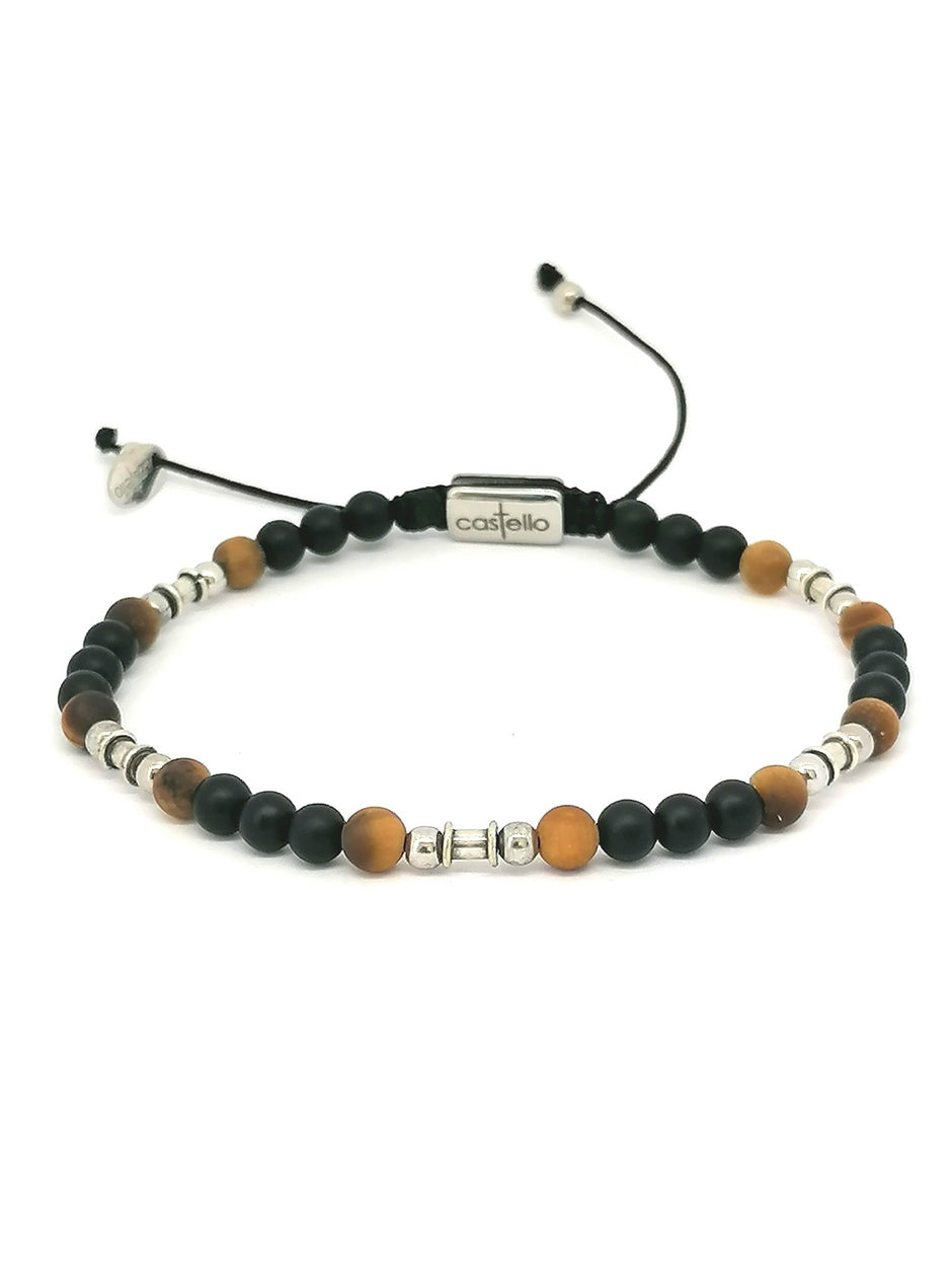 Silver bracelet Earth, Onyx Mat, Tiger Eye Mat stone 4mm — view 3 | Castello Jewels