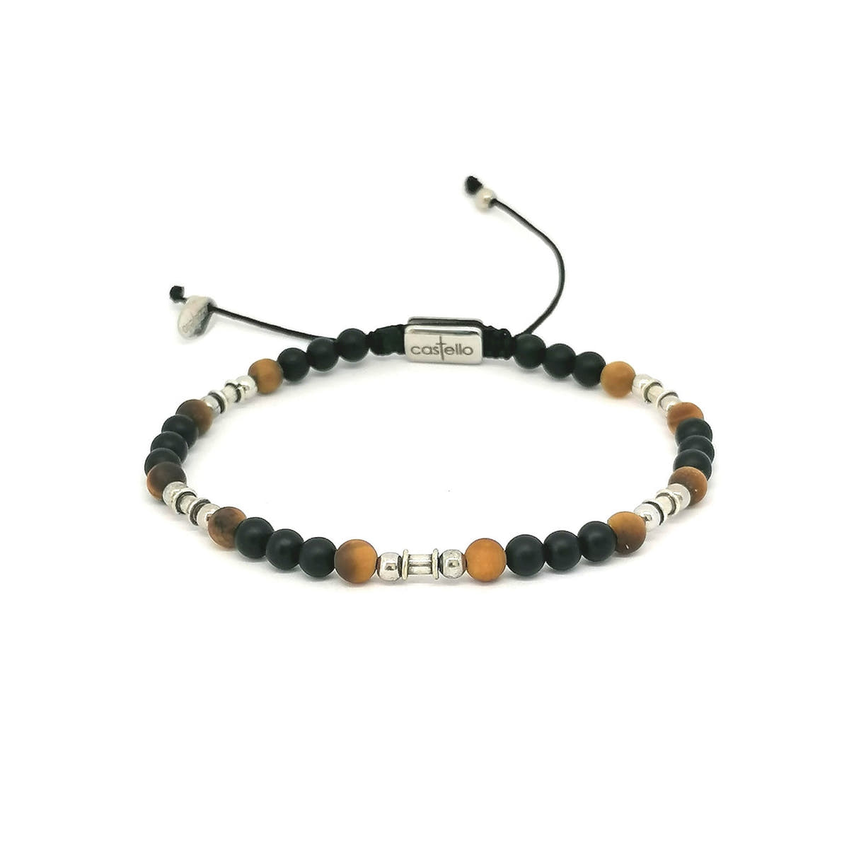 Silver bracelet Earth, Onyx Mat, Tiger Eye Mat stone 4mm — view 3 | Castello Jewels