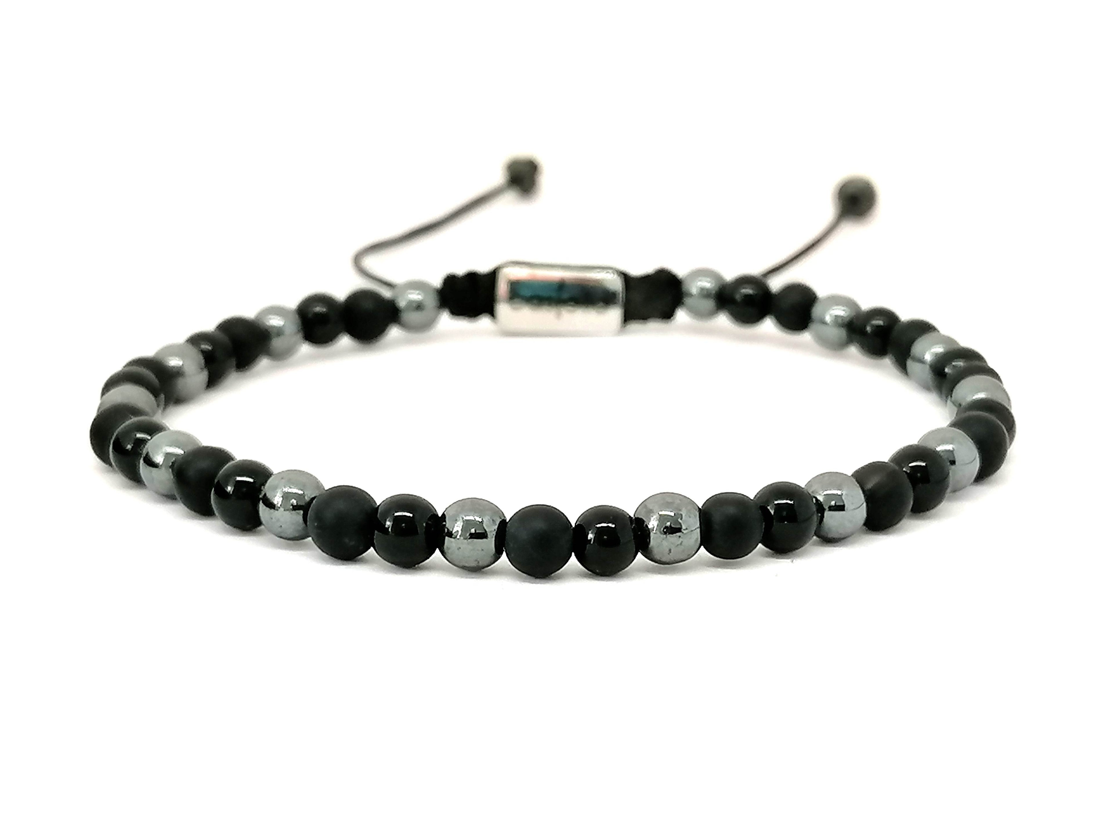 Hand Made Bracelet Onyx Mat, Onyx Polish, Hematite stone 4mm | Castello Jewels