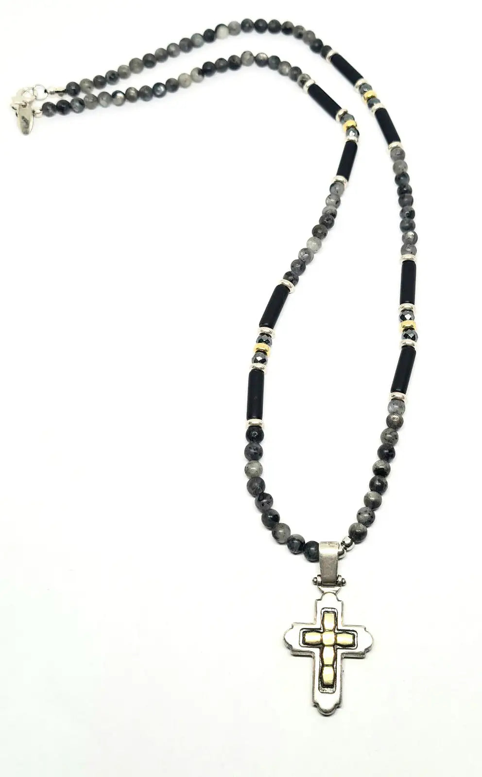 Hand Made Necklace SILVER 925 Labradorite, Onyx Mat stone 4mm | Castello Jewels