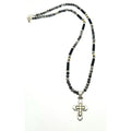 Labradorite & Onyx Rosary Necklace, Cross Pendant | Castello Jewels