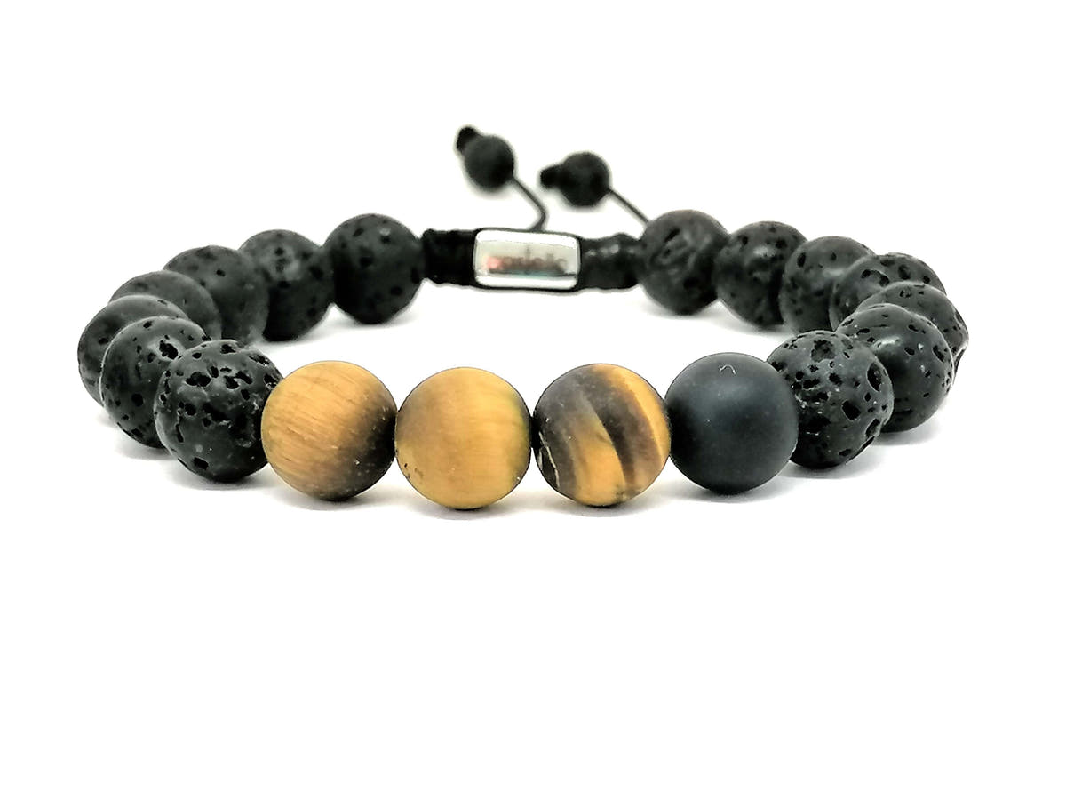 Onyx, Lava & Tiger's Eye Stacking Bracelet, 10mm | Castello Jewels