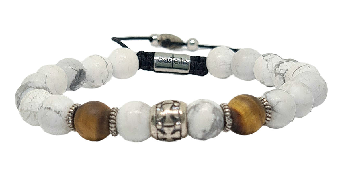 Knights Howlite & Matte Tiger's Eye Bracelet, 8mm | Castello Jewels