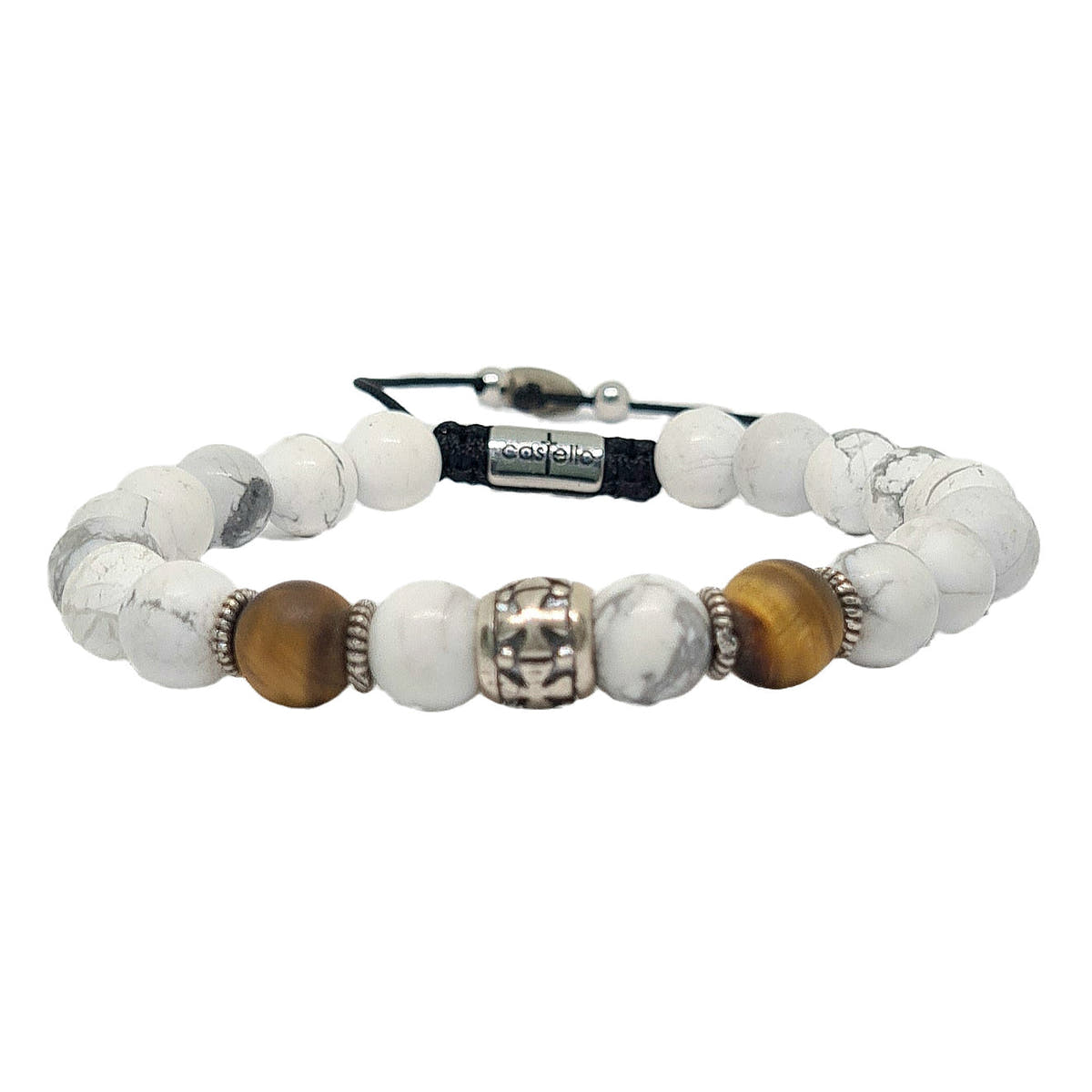 Knights Howlite & Matte Tiger's Eye Bracelet, 8mm | Castello Jewels