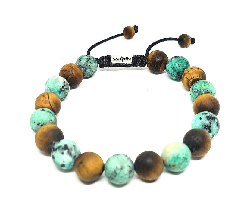 African Turquoise & Tiger's Eye Stacking Bracelet · 10mm
