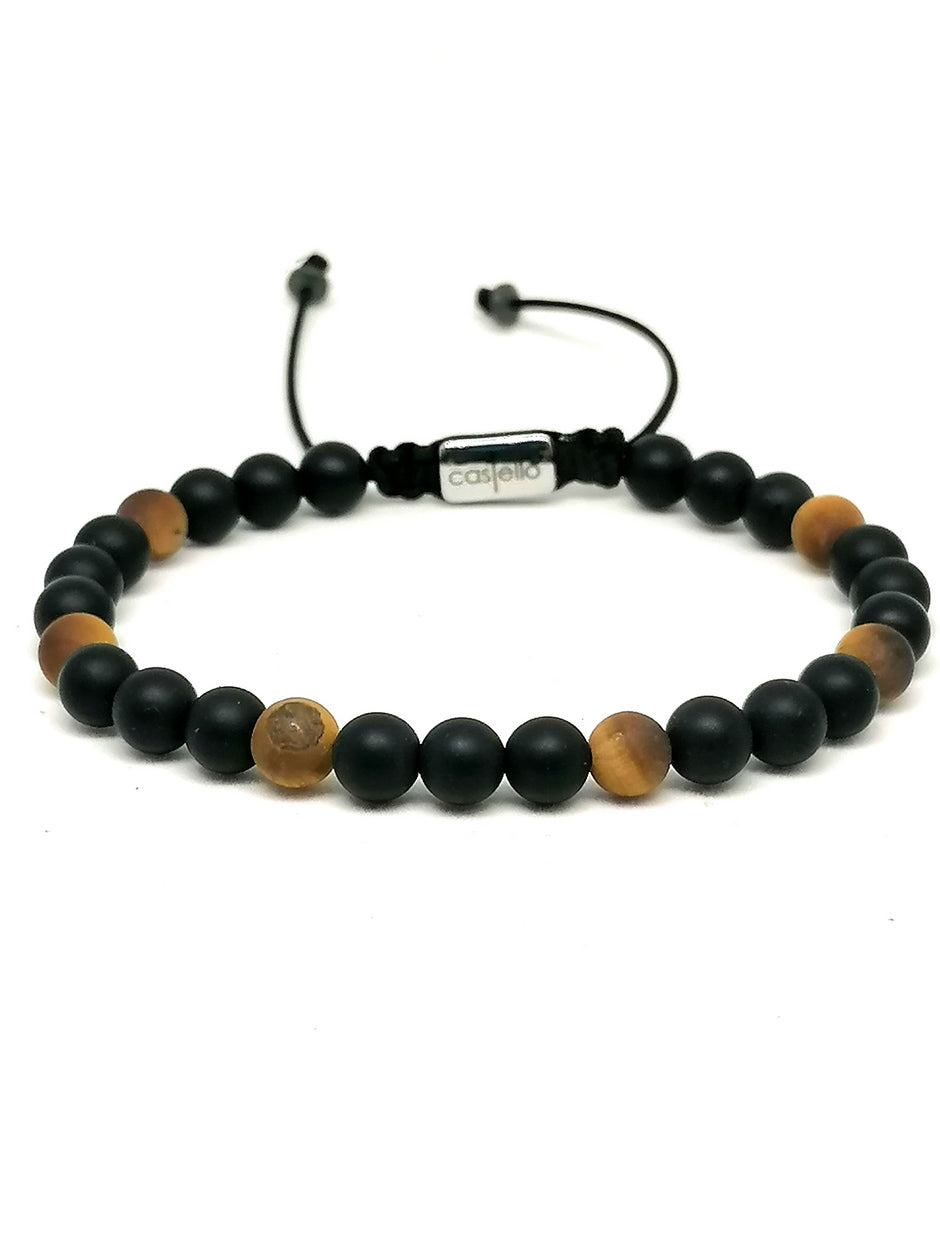 Hand Made Bracelet Onyx Mat, Tiger Eye Mat stone 6mm — view 2 | Castello Jewels