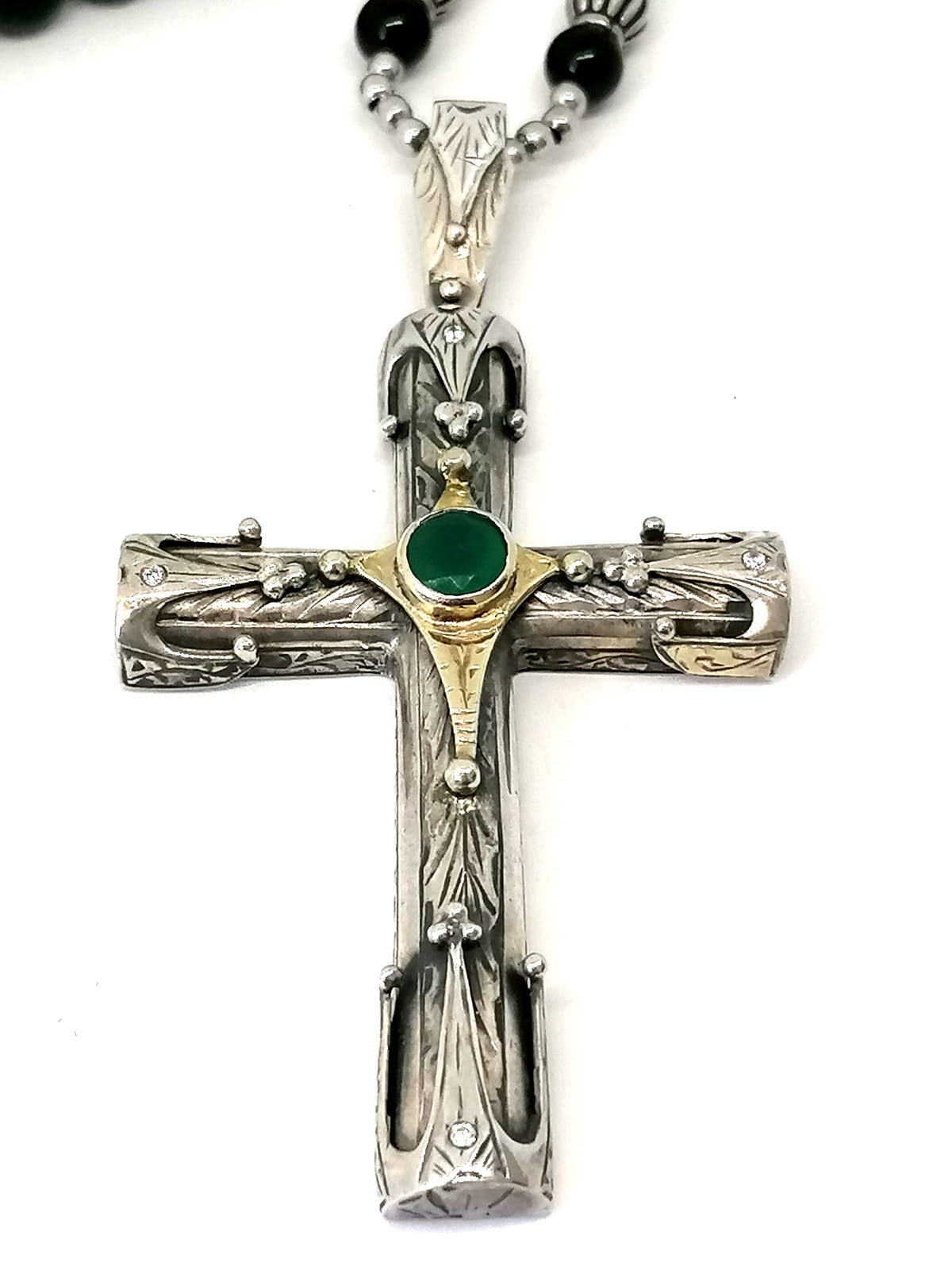 Onyx Byzantine Cross Necklace, Men's, 10mm, view 6 | Castello Jewels