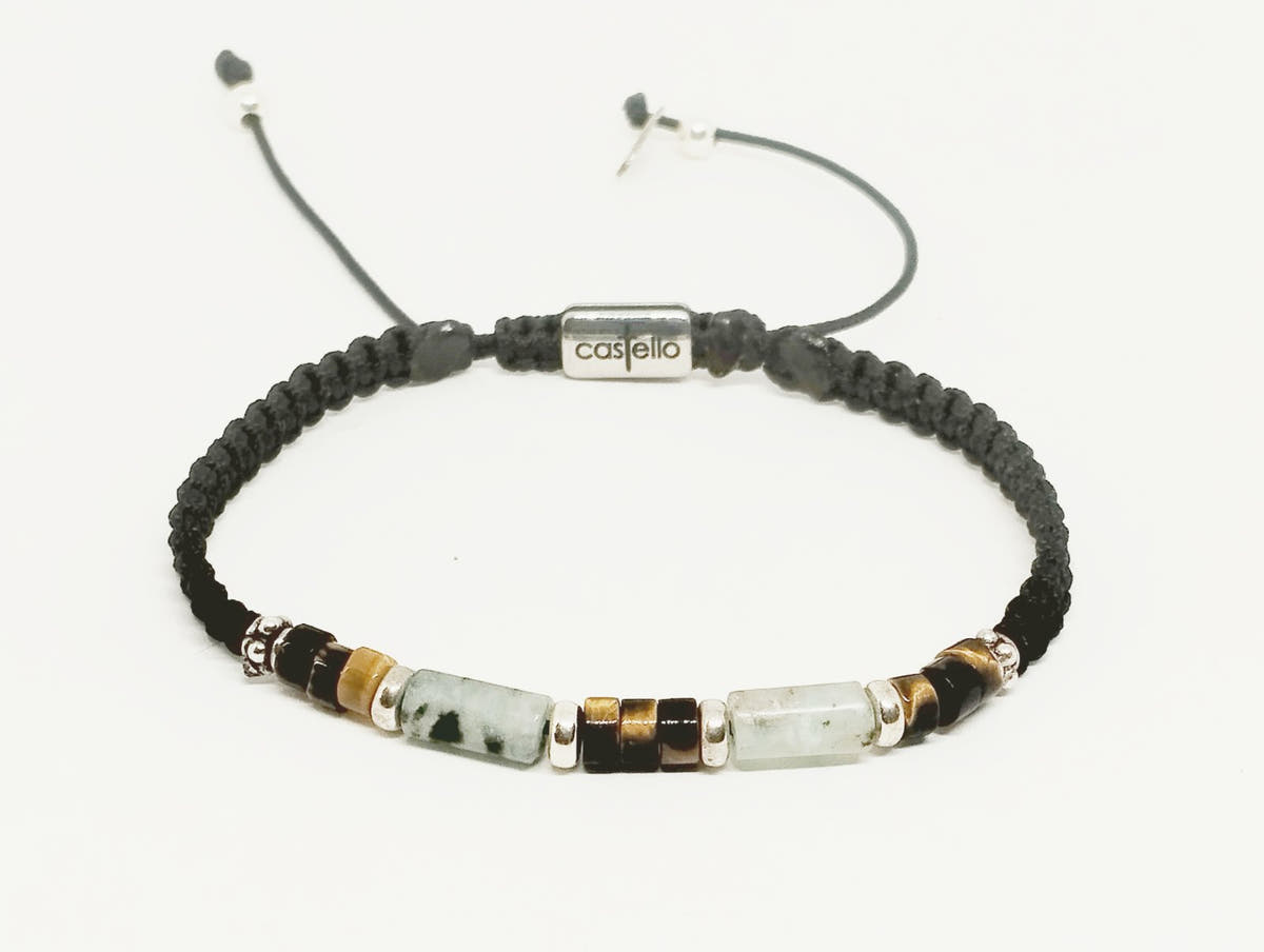 Kiwi Jasper Tube Bracelet, Sterling Silver, 4mm | Castello Jewels